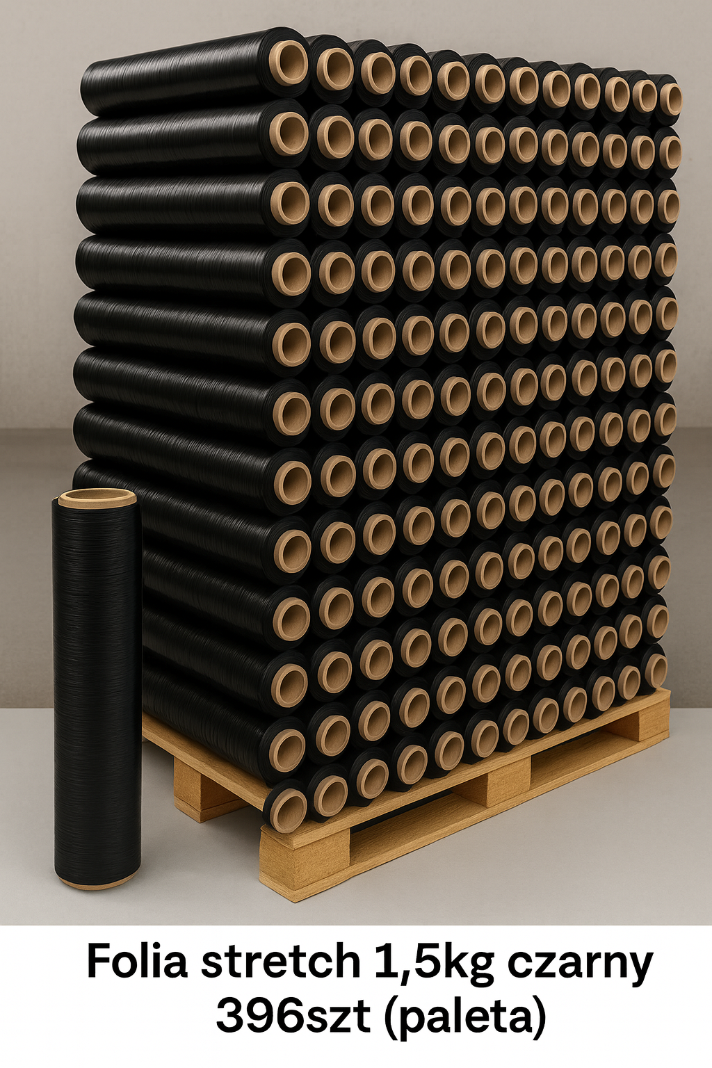 Folia stretch 1,5kg czarna 396szt (paleta)